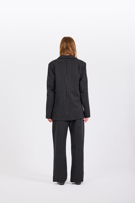 Black Pinstripe Double Breasted Blazer