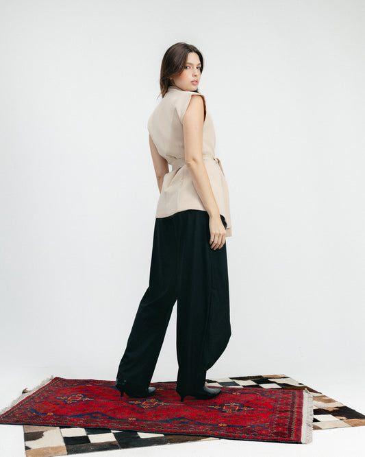 Beige Tie Waist Vest