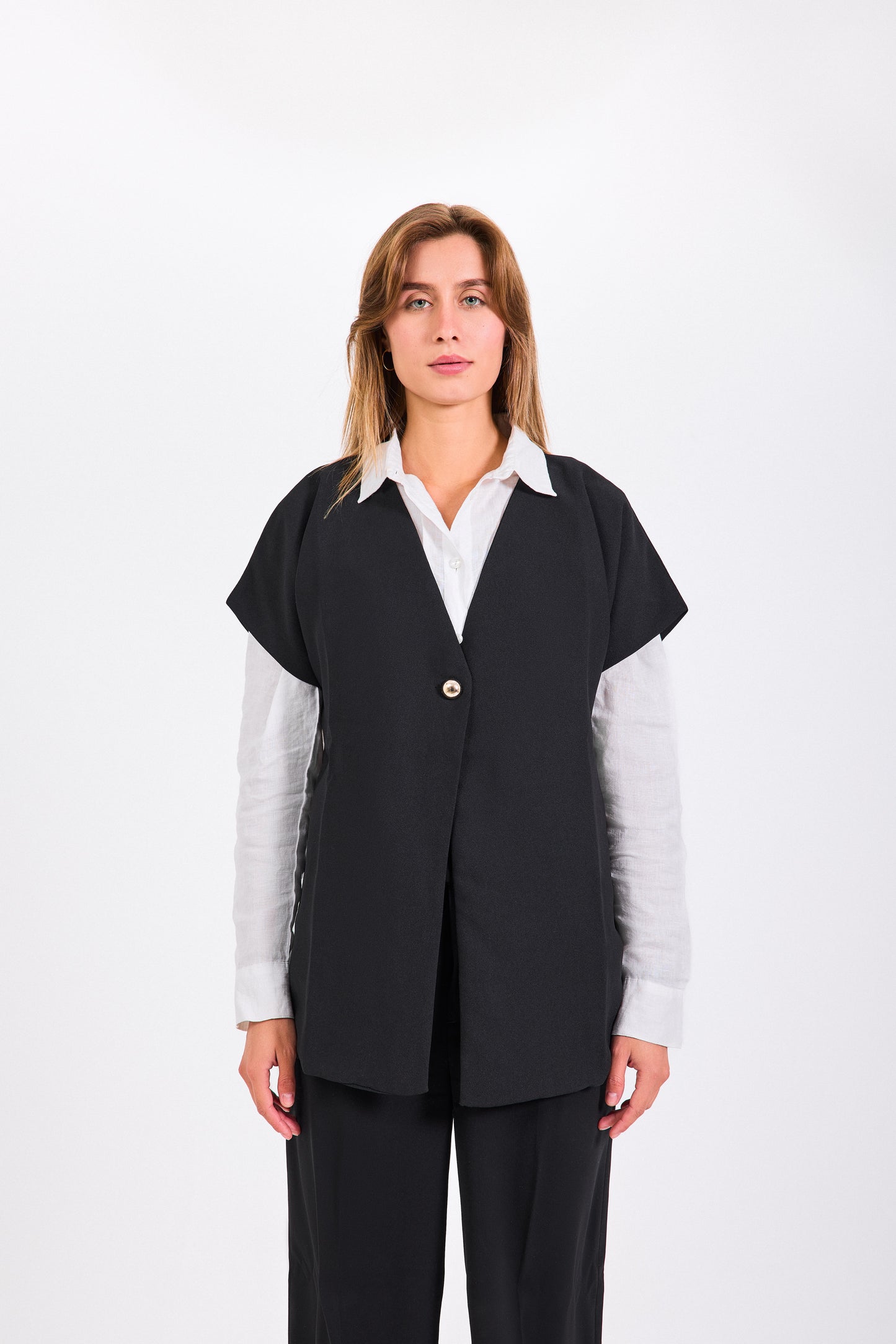 Black Classic Button Top