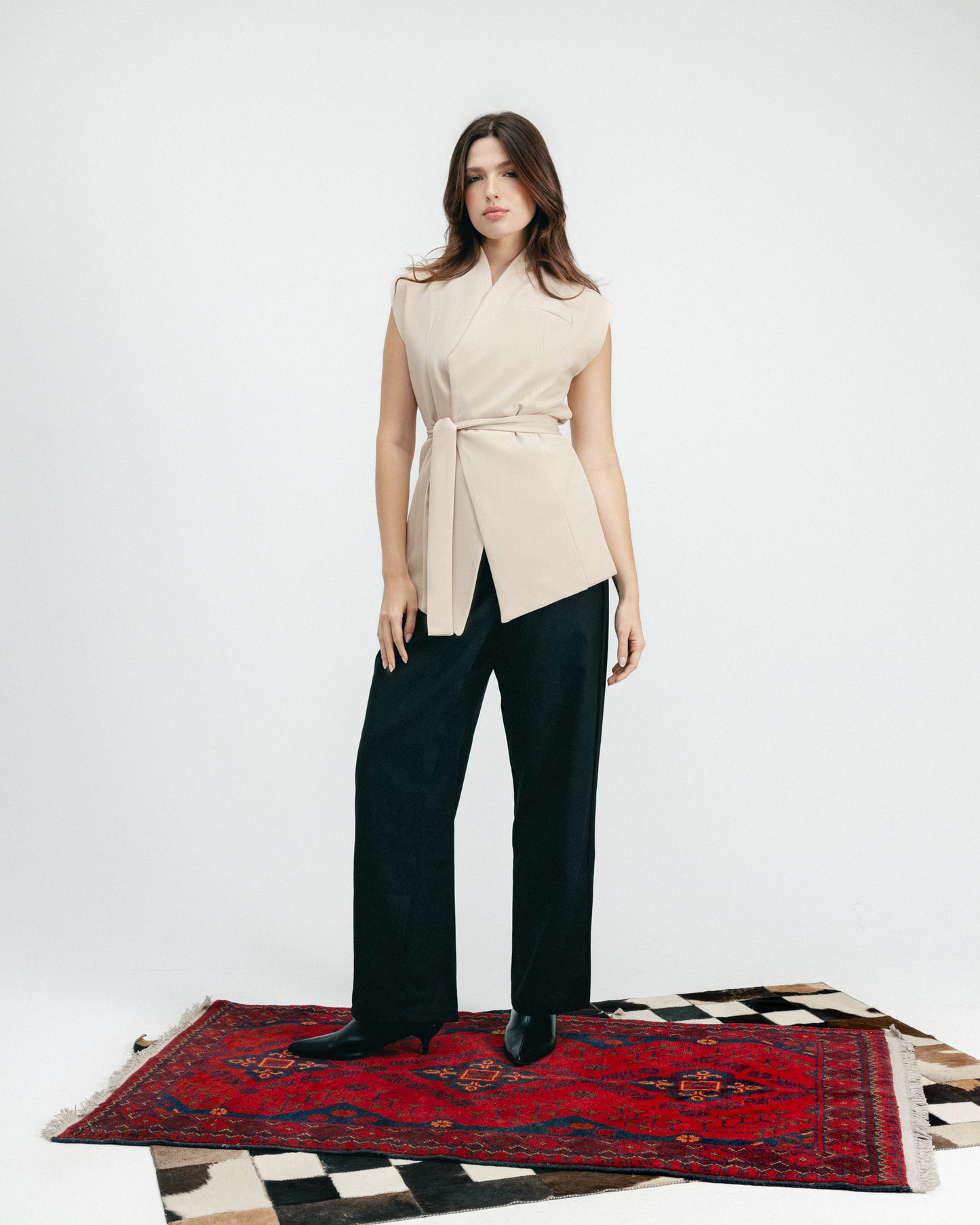 Beige Tie Waist Vest