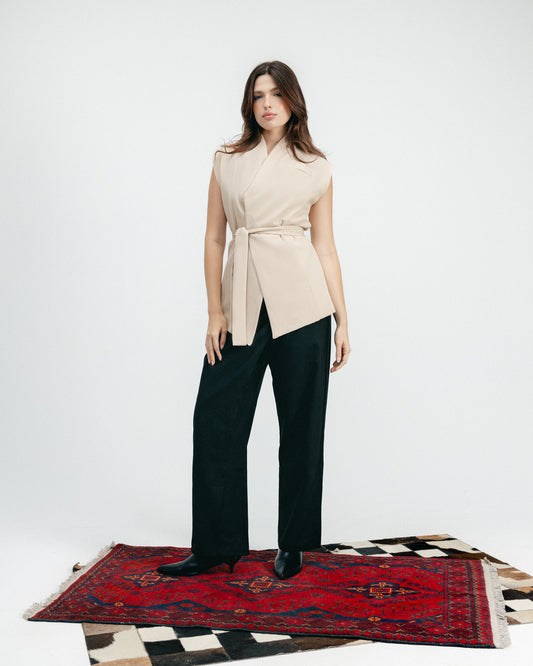 Beige Tie Waist Vest