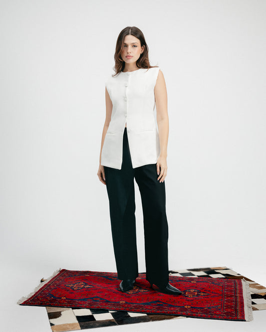 White Fitted Button Vest