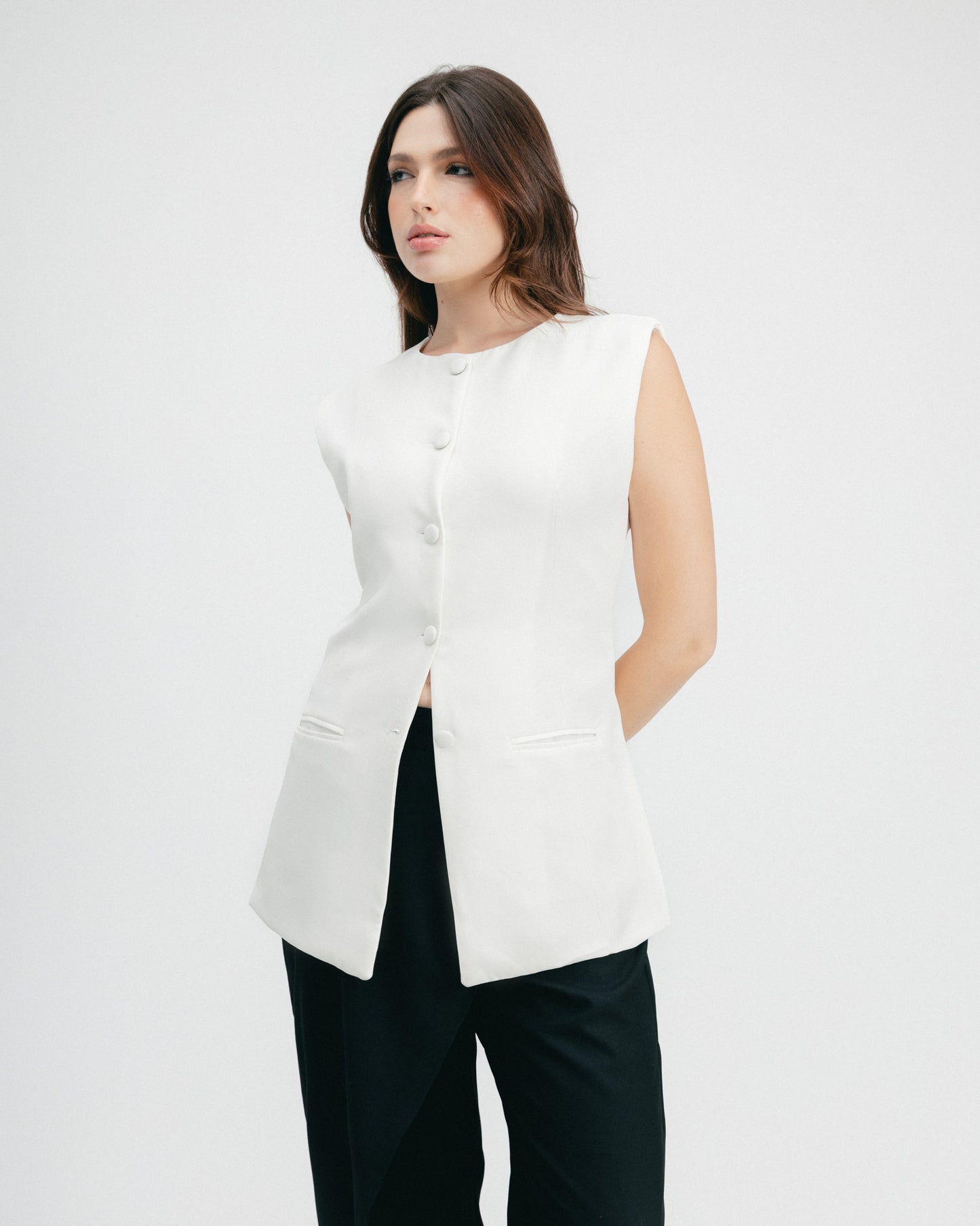 White Fitted Button Vest