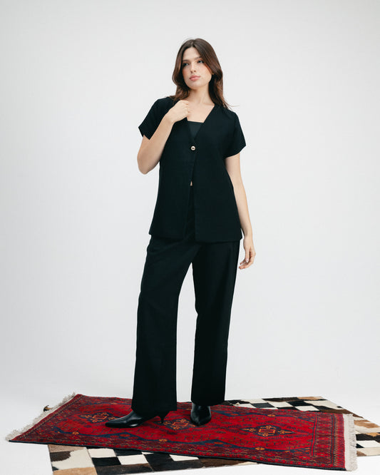 Black Classic Button Top