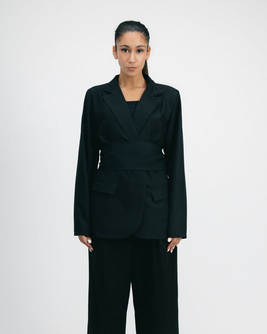 Black Belted Oversized Blazer